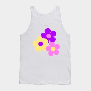 60's Flower Power Pop Flowers in Pink, Purple and Yellow Tank Top